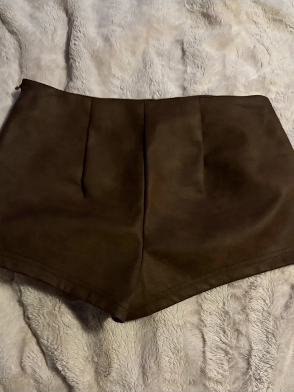 Lace-Up Faux Leather Brown Women's Micro Shorts
